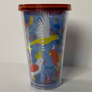 Starbucks Tropical Birds Tumbler Cockatoo Parrot 16 oz Blue Cold Cup EUC